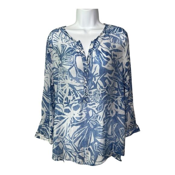 Grand & Greene Women’s L Printed Sheer Henley Blouse - Picture 1 of 7